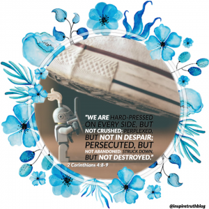 You are not defeated! This is not the end! “We need both the winds of hardship and the winds of relief to sweep across our lives if we are to be truly fruitful!” ~ @lysaterkeurst, Uninvited
Take heart! While it may seem like you’ve reached a block in the road or suffered complete destruction, it’s not over yet. God is calling to you. He wants to refine you and take your hand, so you don’t have to walk through this darkness and trial alone! Call out to him; he’s listening! It won’t be a quick victory, but each step is one step further. Keep walking and be encouraged because Jesus/Yeshua is right there with you, coaxing you on and ready to share His wisdom with you!
“We are hard pressed on every side, but not crushed; perplexed, but not in despair; persecuted, but not abandoned; struck down, but not destroyed. We always carry around in our body the death of Jesus, so that the life of Jesus may also be revealed in our body. For we who are alive are always being given over to death for Jesus’ sake, so that his life may also be revealed in our mortal body.” 2 Corinthians 4:8-11 NIV